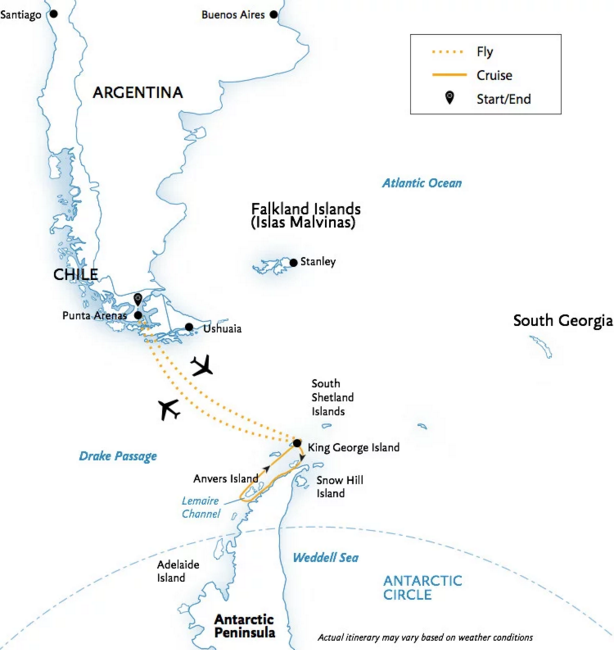 飞越南极洲航线图