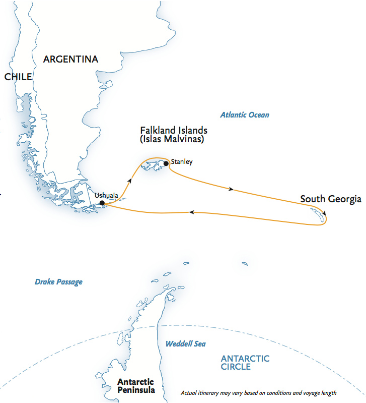 福克兰群岛，南乔治亚群岛航线图
