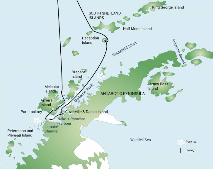 经典南极半岛航线图