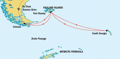 南乔治亚群岛，福克兰群岛航线图