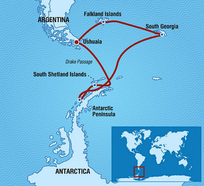 福克兰群岛,南乔治亚群岛,南极半岛航线图 福克兰群岛,南乔治亚群岛,南极半岛航线图