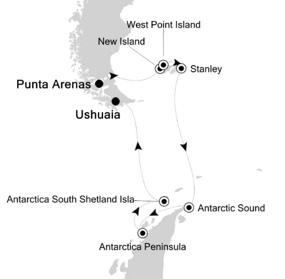 The Falklands and Antarctica from Punta Arenas