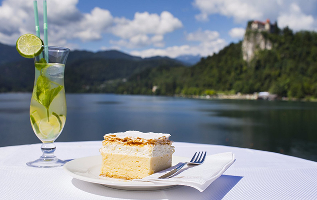 Bled cream cake with a view Bled cream cake with a view